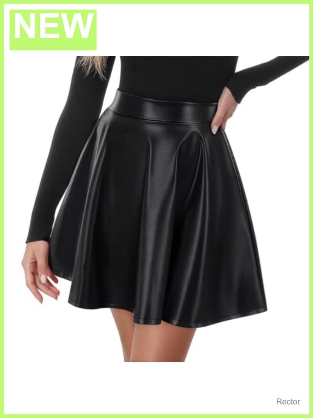 Faux Leather High Waisted Flared Mini Skater Skirt A-Line